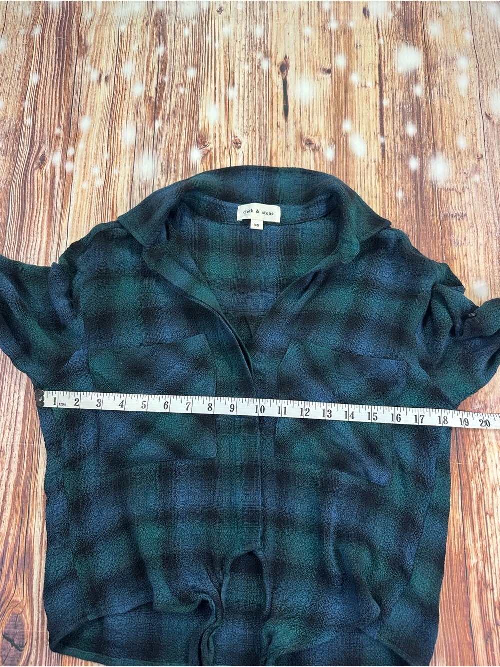 Cloth & Stone Sapphire Plaid Tie Front Shirt Green Blue Size XS - Picture 7 of 12